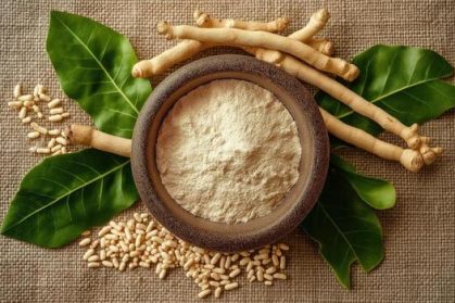 ashwagandha-powder-and-roots-with-leaves-on-burlap-ayurvedic-health-supplement-photo
